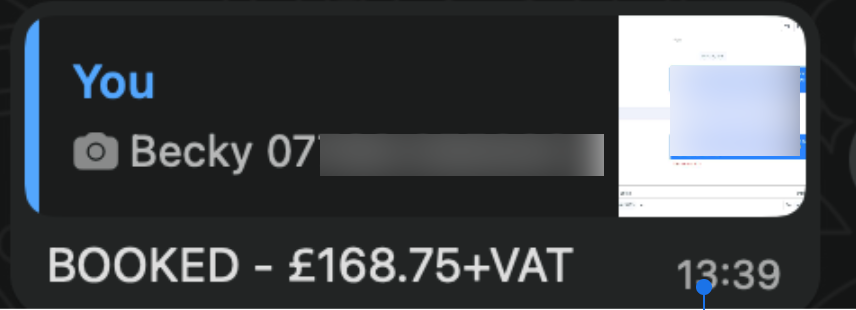 Booking 1 — £168.75+VAT