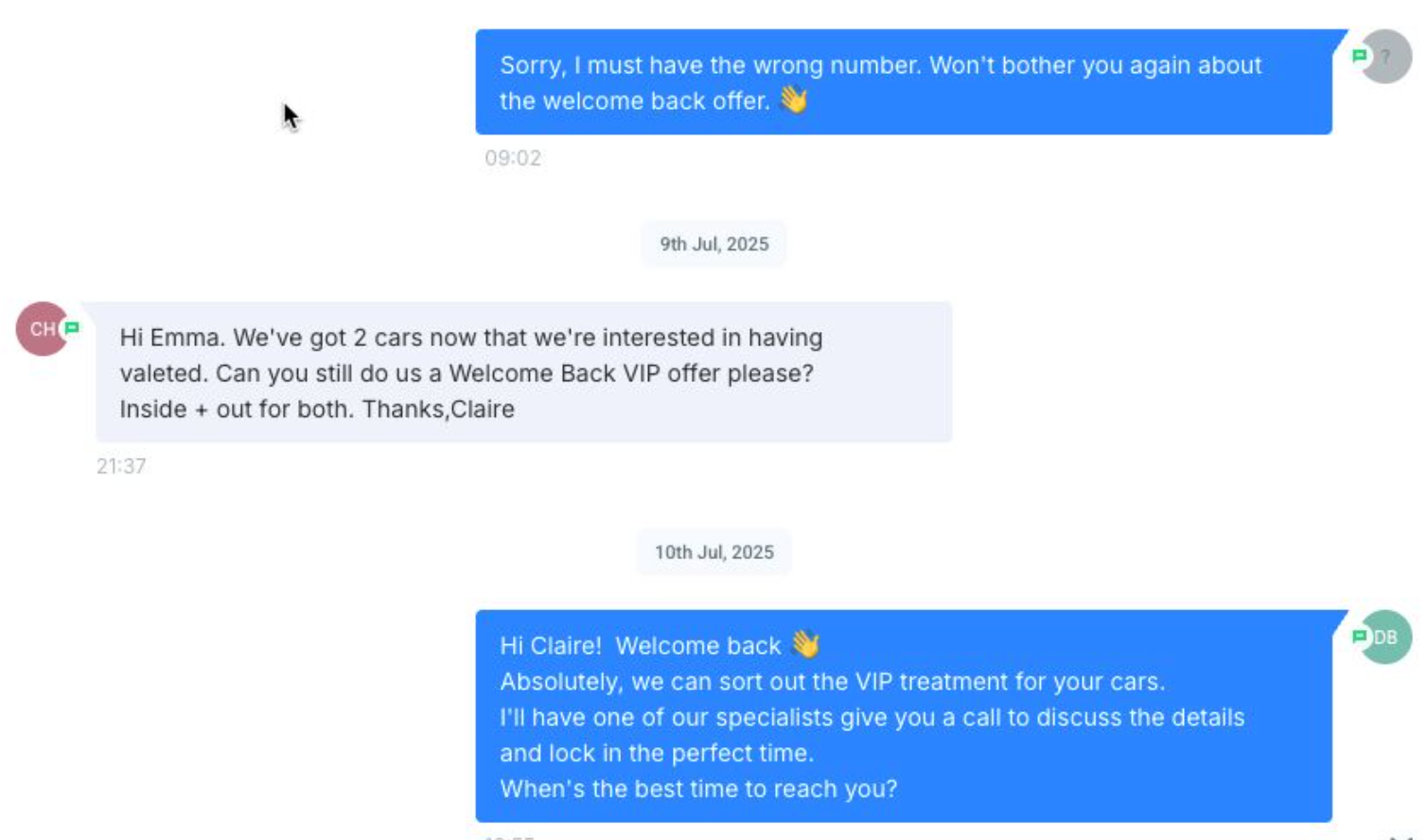 Claire's immediate response to the goodbye message